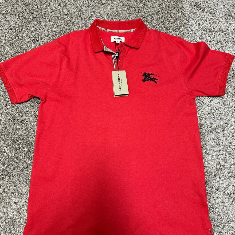 Men's Burberry Red Polo Shirt Large